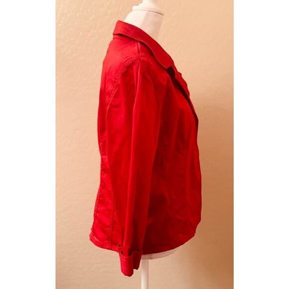 Live a Little Women's Red 3/4 Cuffed Sleeve Button Front Blazer Jacket Top Sz L - Picture 2 of 10